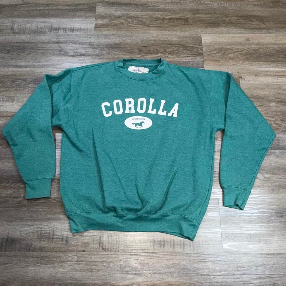 VTG Outer Banks Shirt Mens Large Long Sleeve Green Crewneck Corolla Spell Out